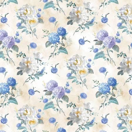 Blue Floral Fabric Squares, Morning Blooms, Charm Pack, Wilmington Prints