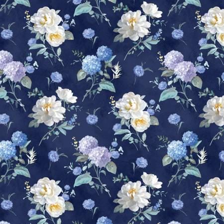 Blue Floral Fabric Squares, Morning Blooms, Charm Pack, Wilmington Prints