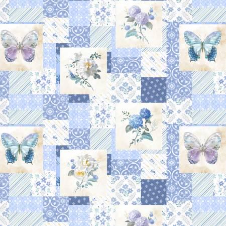 Blue Floral Fabric Squares, Morning Blooms, Charm Pack, Wilmington Prints