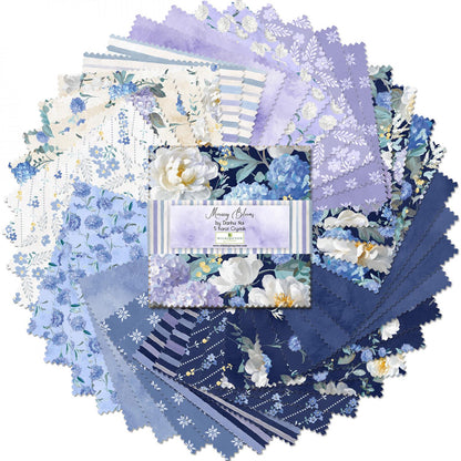 Blue Floral Fabric Squares, Morning Blooms, Charm Pack, Wilmington Prints