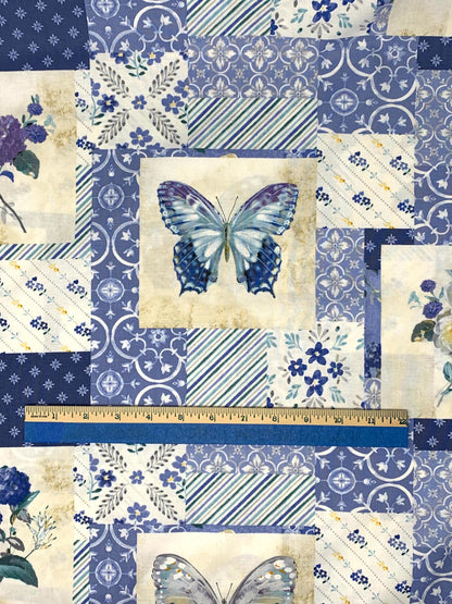 Butterfly Yardage, Morning Blooms Multi Sampler, Blue, Purple, Wilmington Prints