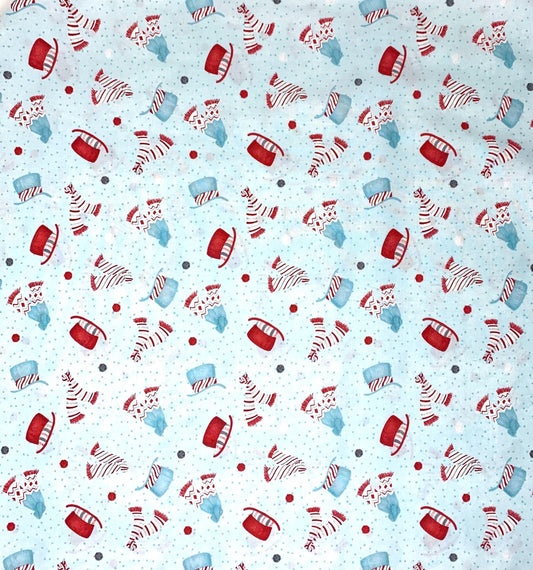 Christmas Winter fabric yardage, Frosty Merry-Mints, Teal Blue Hats and Scarves, Blue and Red, Wilmington Prints