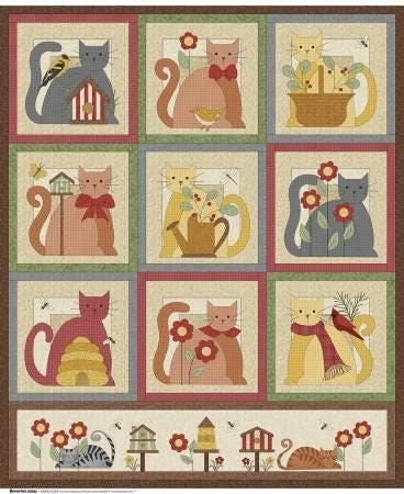 Multi Cat Blocks on cream, Wooly Cats by Cheryl Haynes for Benartex.