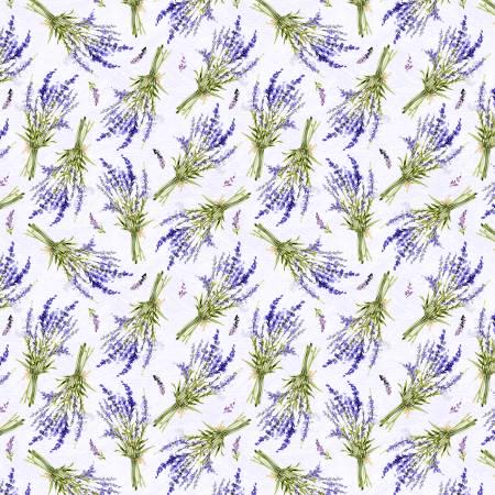 Lavender Floral Fabric Yardage, Purple, Green, Tossed Lavender, Wilmington Prints