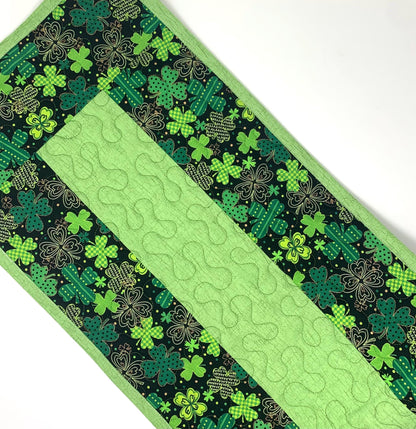 St. Patrick's Day Table Runner, St. Paddy's Decoration, Table Runner Quilt, Clovers, Handmade Quilt