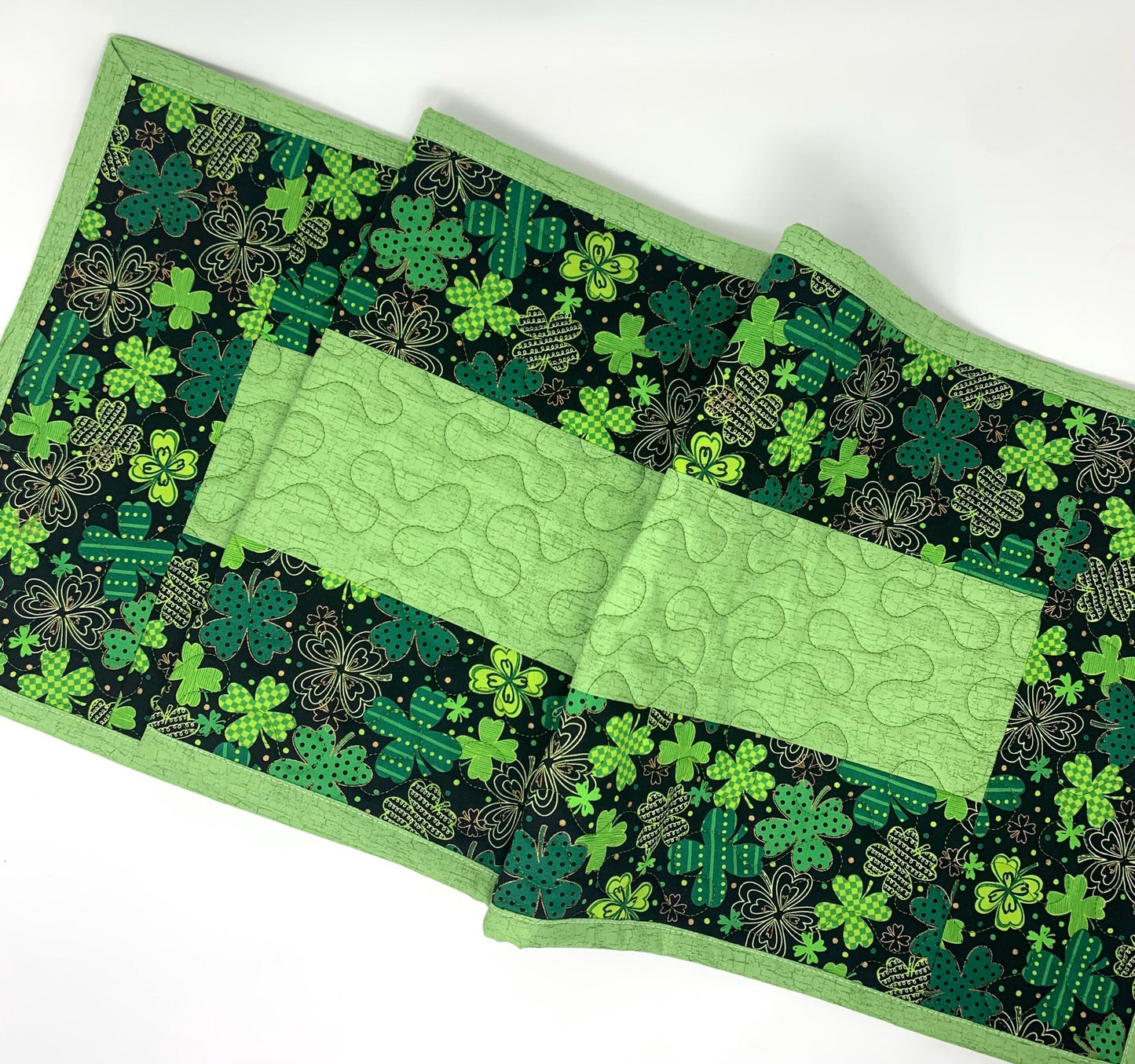 St. Patrick's Day Table Runner, St. Paddy's Decoration, Table Runner Quilt, Clovers, Handmade Quilt