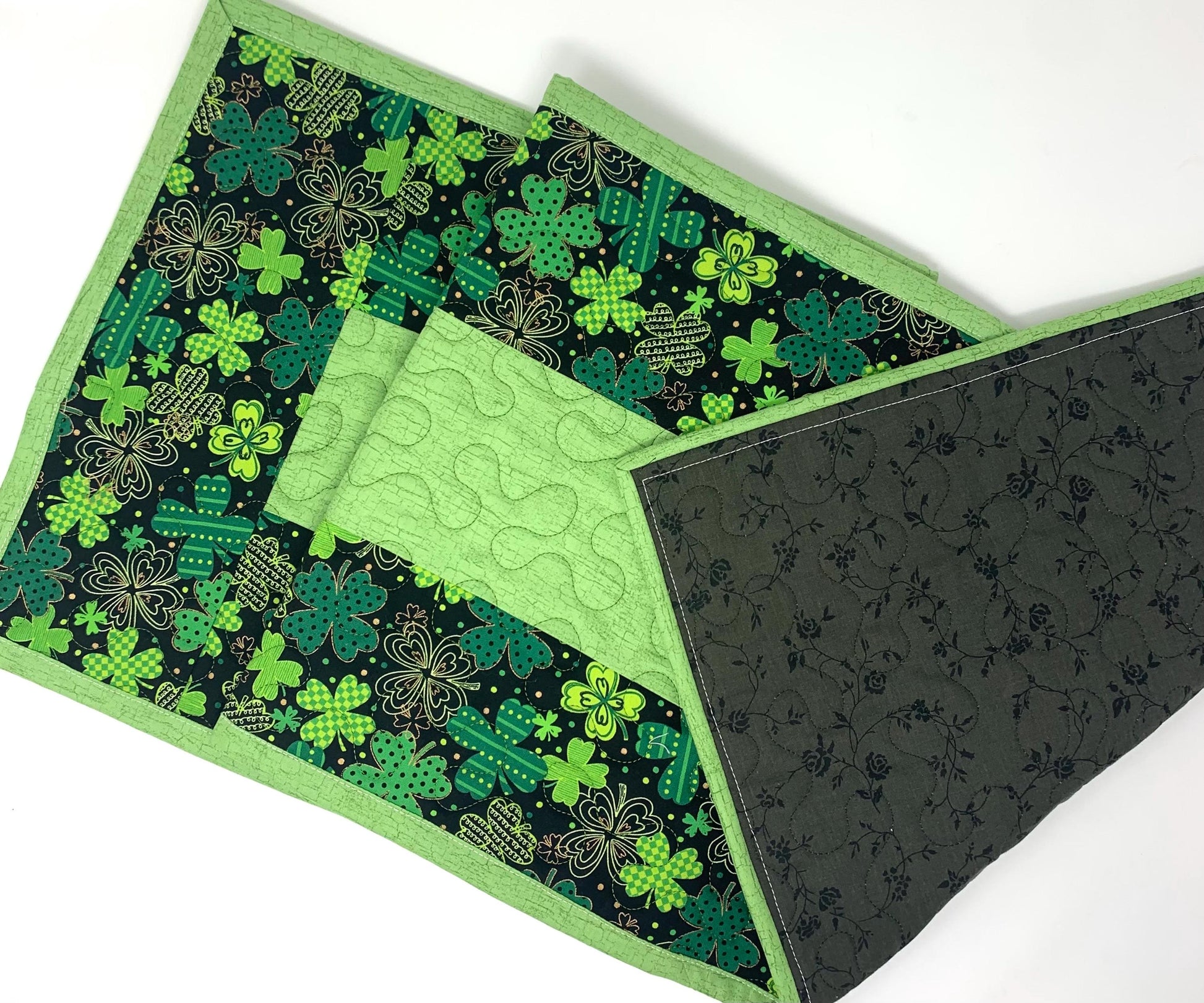 St. Patrick's Day Table Runner, St. Paddy's Decoration, Table Runner Quilt, Clovers, Handmade Quilt