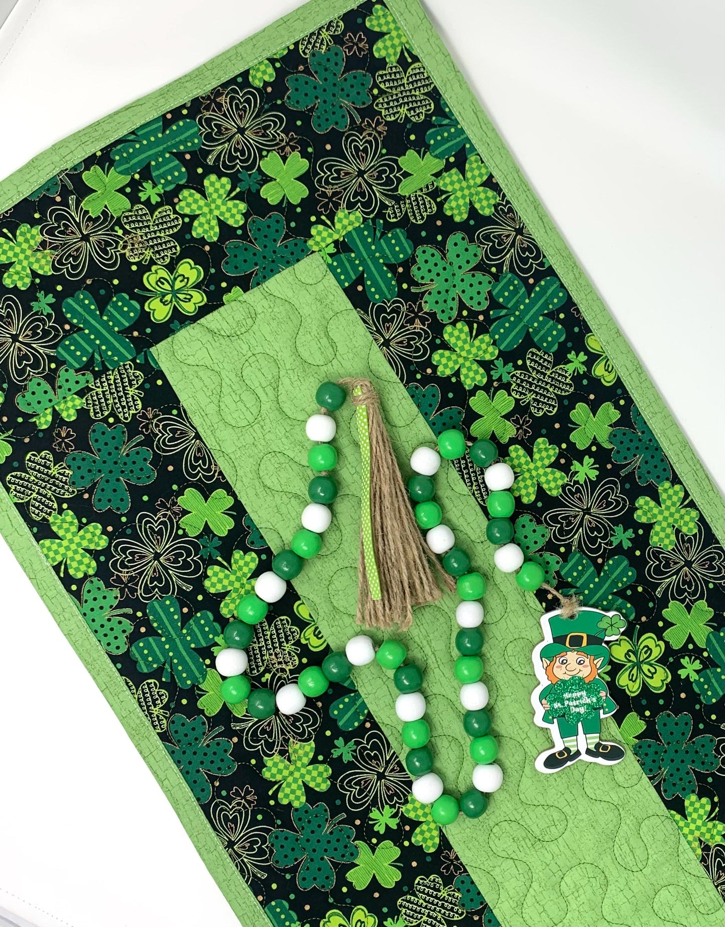 St. Patrick's Day Table Runner, St. Paddy's Decoration, Table Runner Quilt, Clovers, Handmade Quilt