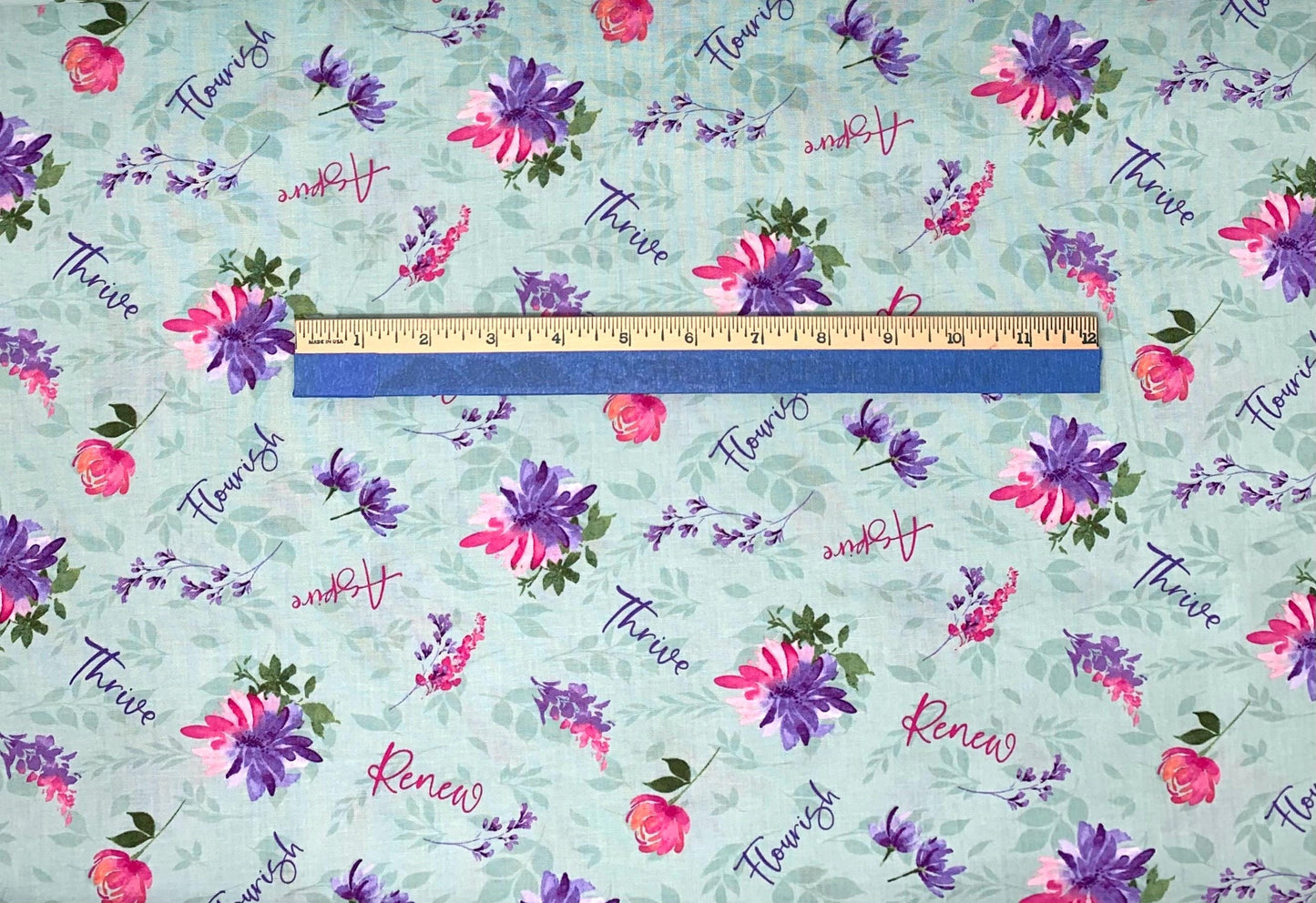 Floral Party, Teal Word Toss, Blue, Pink, Flowers, Yardage, Wilmington Prints