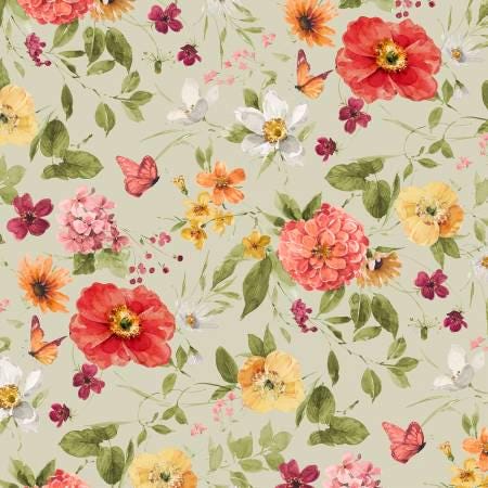 Green Floral yardage, Blessed by Nature, Green Medium Florals, Lisa Audit, Wilmington Prints