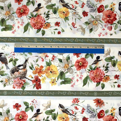 Blessed by Nature Multi Repeating Stripe, Flowers, Florals, Birds, Lisa Audit, Wilmington Prints