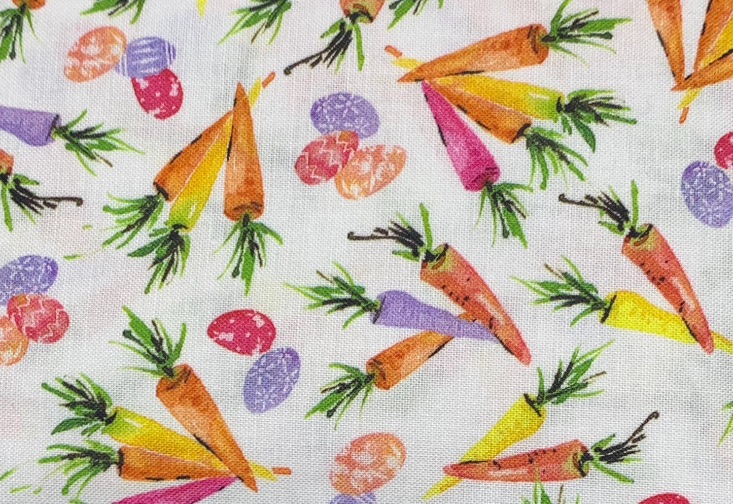 Easter Eggs Carrots Yardage, Carrot Toss, Hoppy Easter, Green, Cotton Fabric Yardage