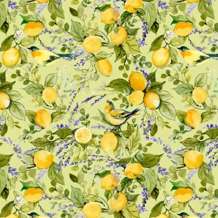 Summer Fabric Squares, Lavender Lemonade, yellow, purple, lemons, Wilmington Prints, 5 inches, 42 squares