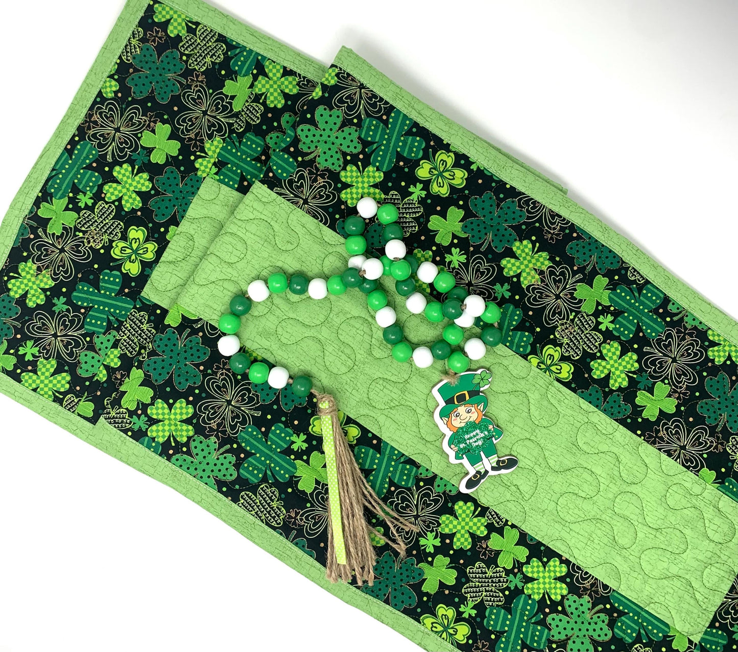 St. Patrick's Day Table Runner, St. Paddy's Decoration, Table Runner Quilt, Clovers, Handmade Quilt