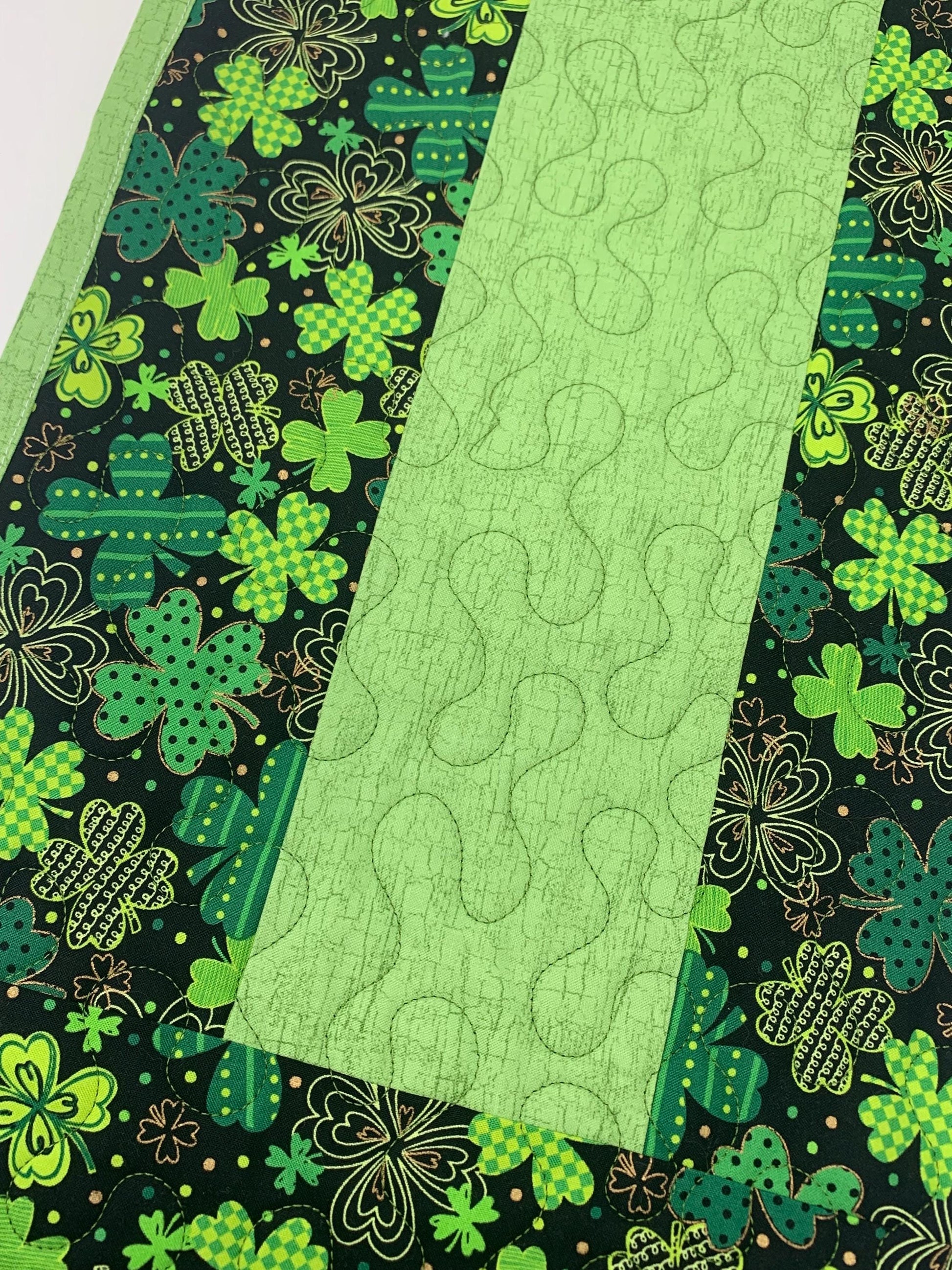 St. Patrick's Day Table Runner, St. Paddy's Decoration, Table Runner Quilt, Clovers, Handmade Quilt