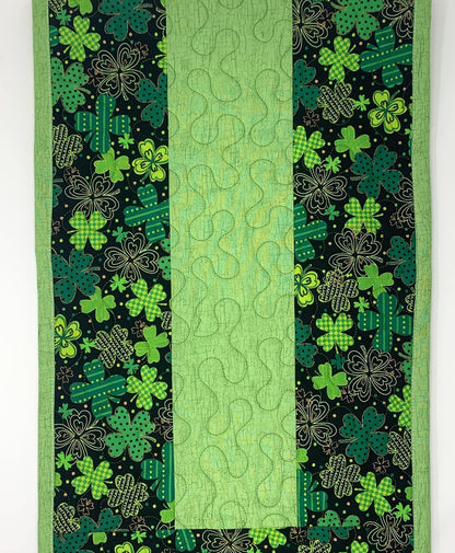 St. Patrick's Day Table Runner, St. Paddy's Decoration, Table Runner Quilt, Clovers, Handmade Quilt