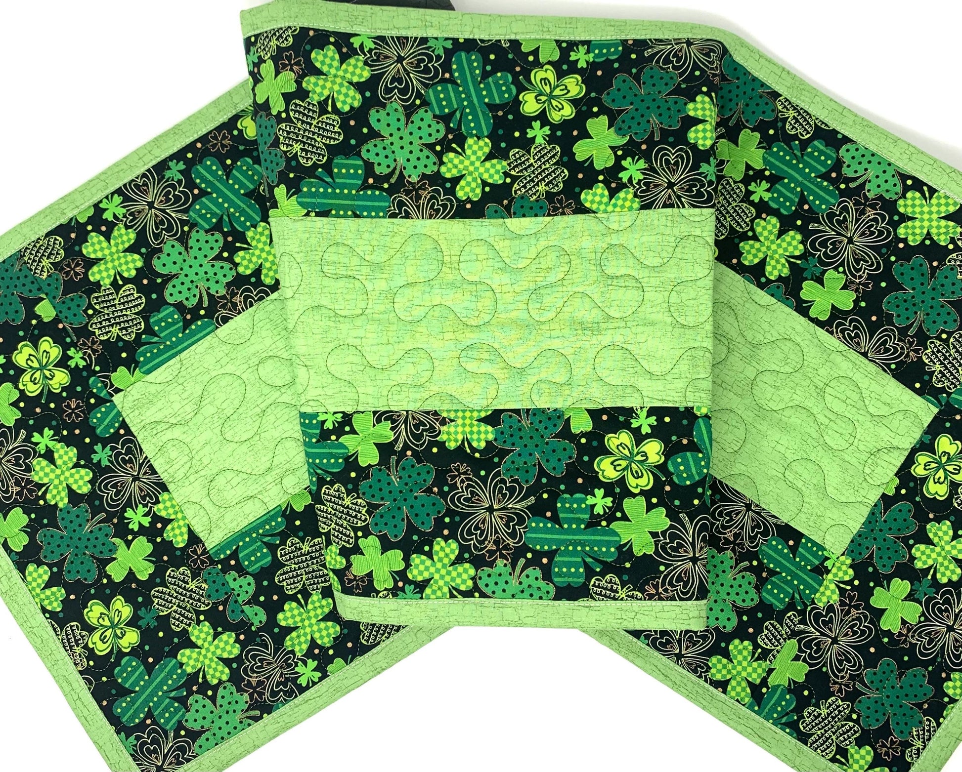 St. Patrick's Day Table Runner, St. Paddy's Decoration, Table Runner Quilt, Clovers, Handmade Quilt