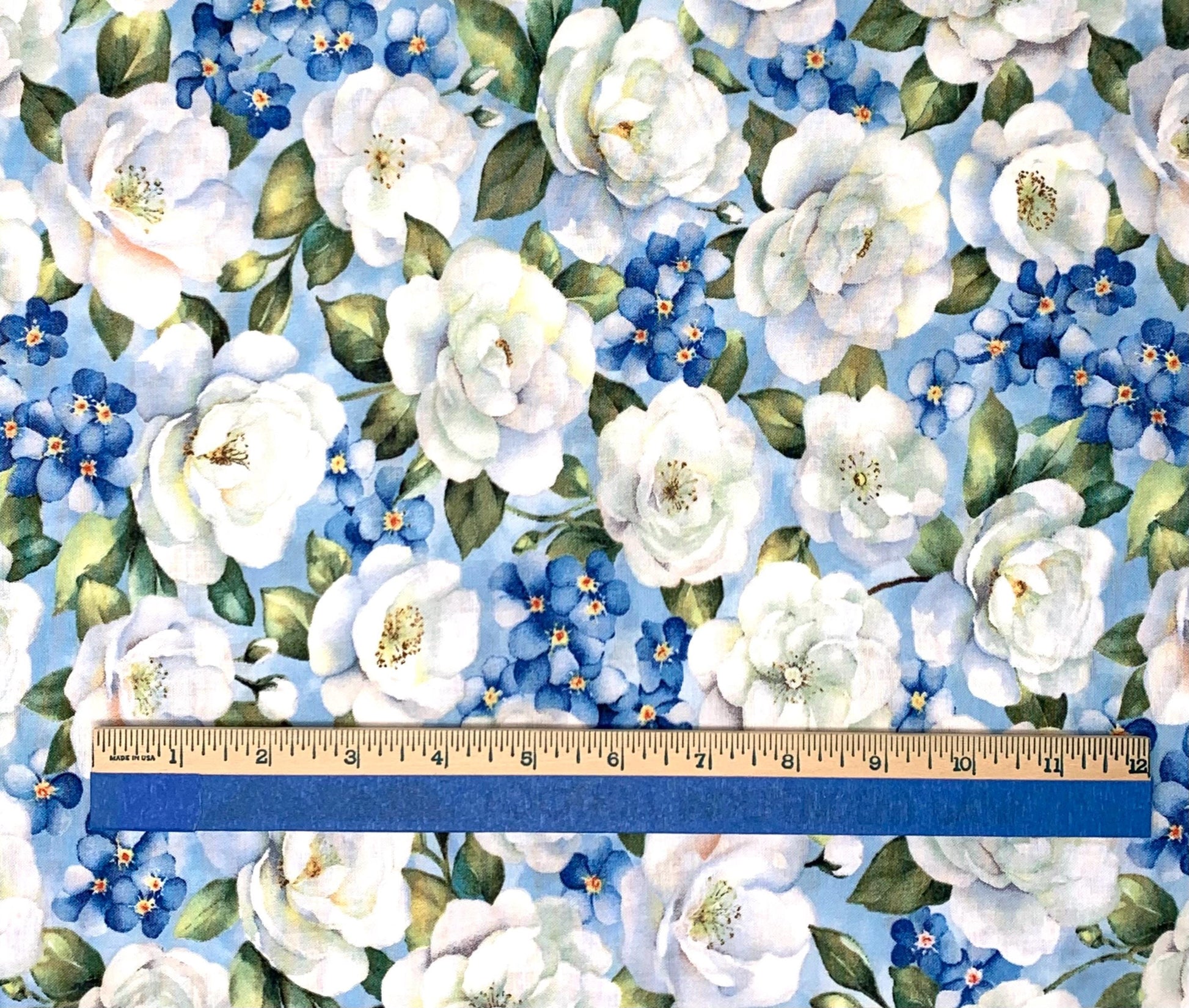 Blue and White Floral Yardage, Blue Harmony, Light Blue Large Floral All Over Yardage, Wilmington Prints