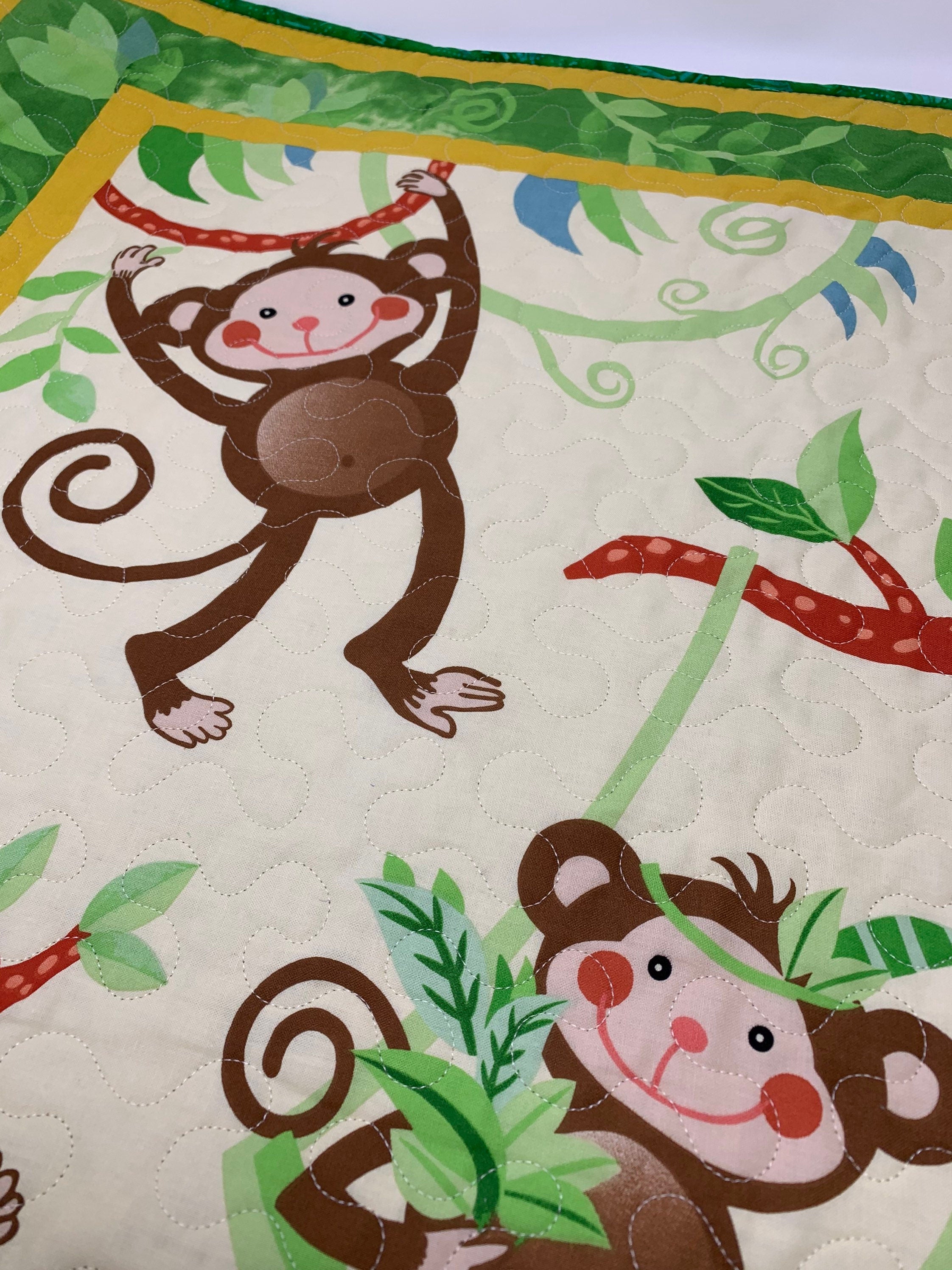 Safari Animals Baby Panel, Lions, Elephant, Monkeys, Fabric Panel,  Unfinished Quilt Top, Gender Neutral 