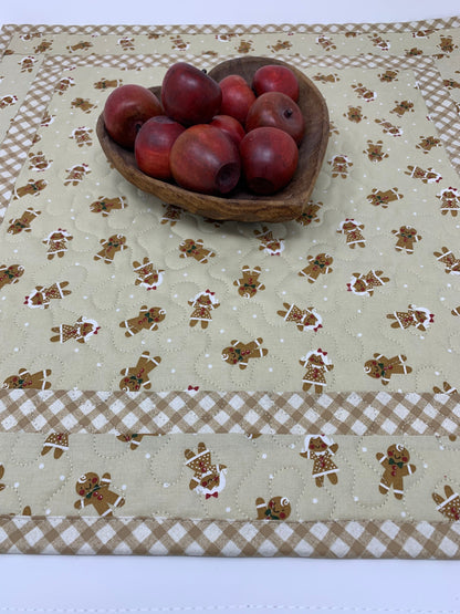 Christmas Table Runner, Table Topper Quilt, Gingerbread Man, Handmade