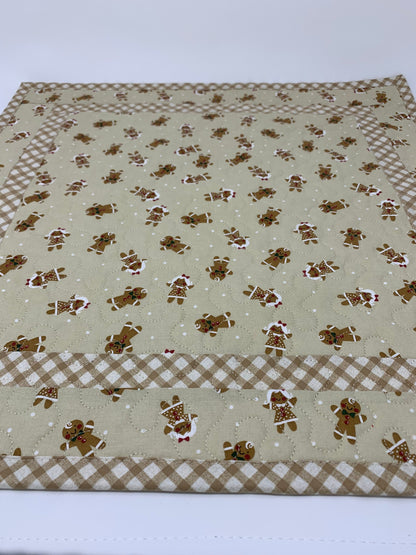 Christmas Table Runner, Table Topper Quilt, Gingerbread Man, Handmade