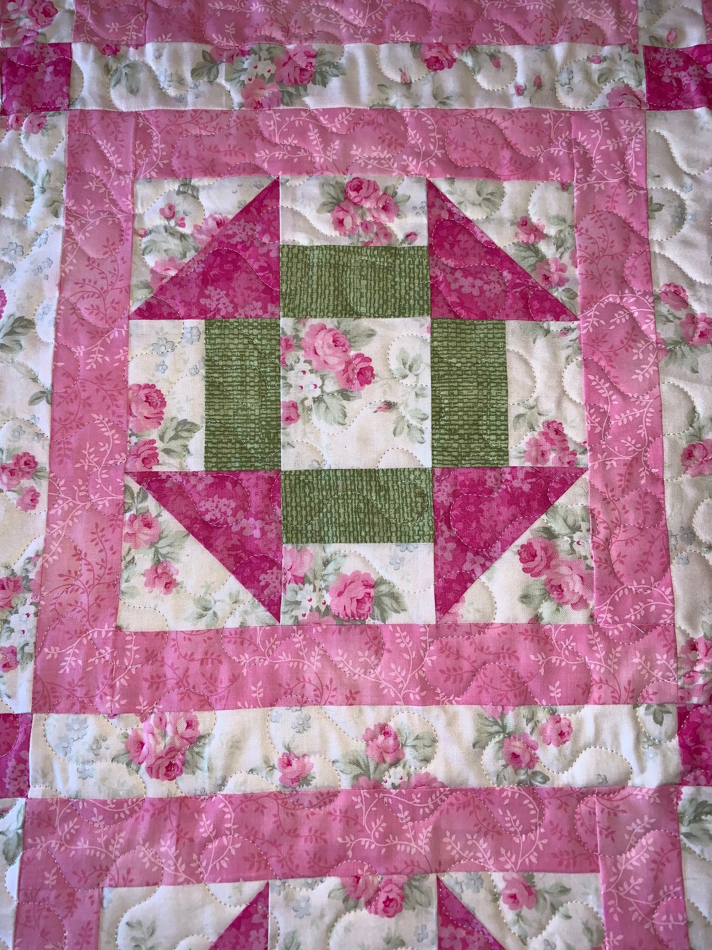 Queen Quilt, Shabby Chic, Rose, Pillow Sham Set, Pink, Handmade