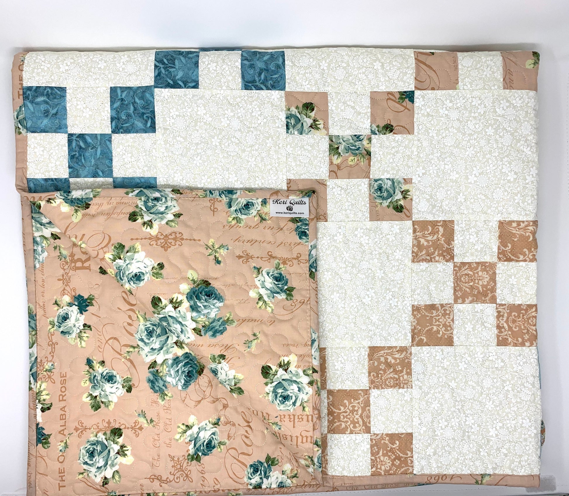 Ruru Bouquet Sweet Rose 1, Dusty Pink, Blue, Quilt Gate, Yardage, Roses