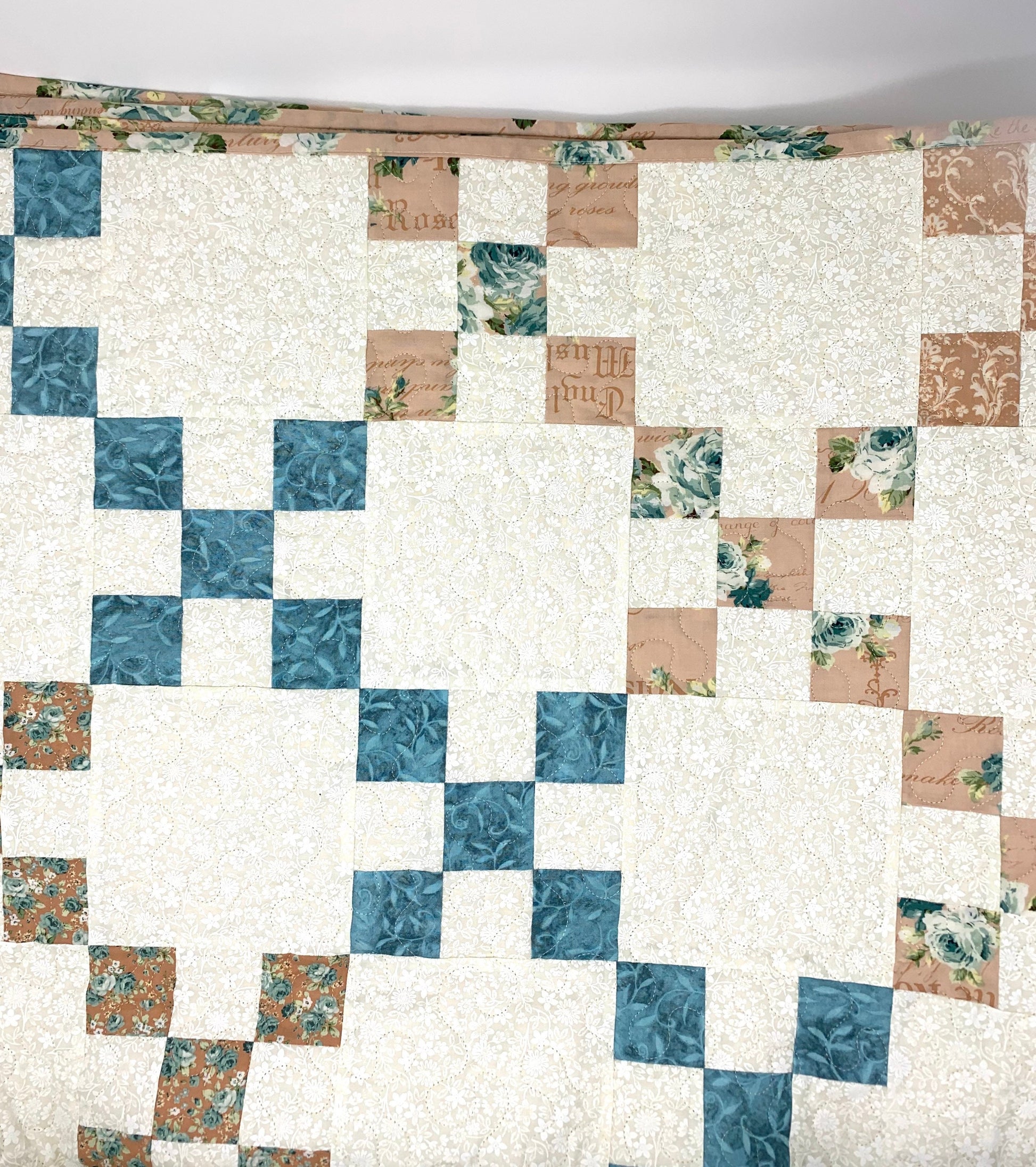 Ruru Bouquet Sweet Rose 1, Dusty Pink, Blue, Quilt Gate, Yardage, Small Rose Toss