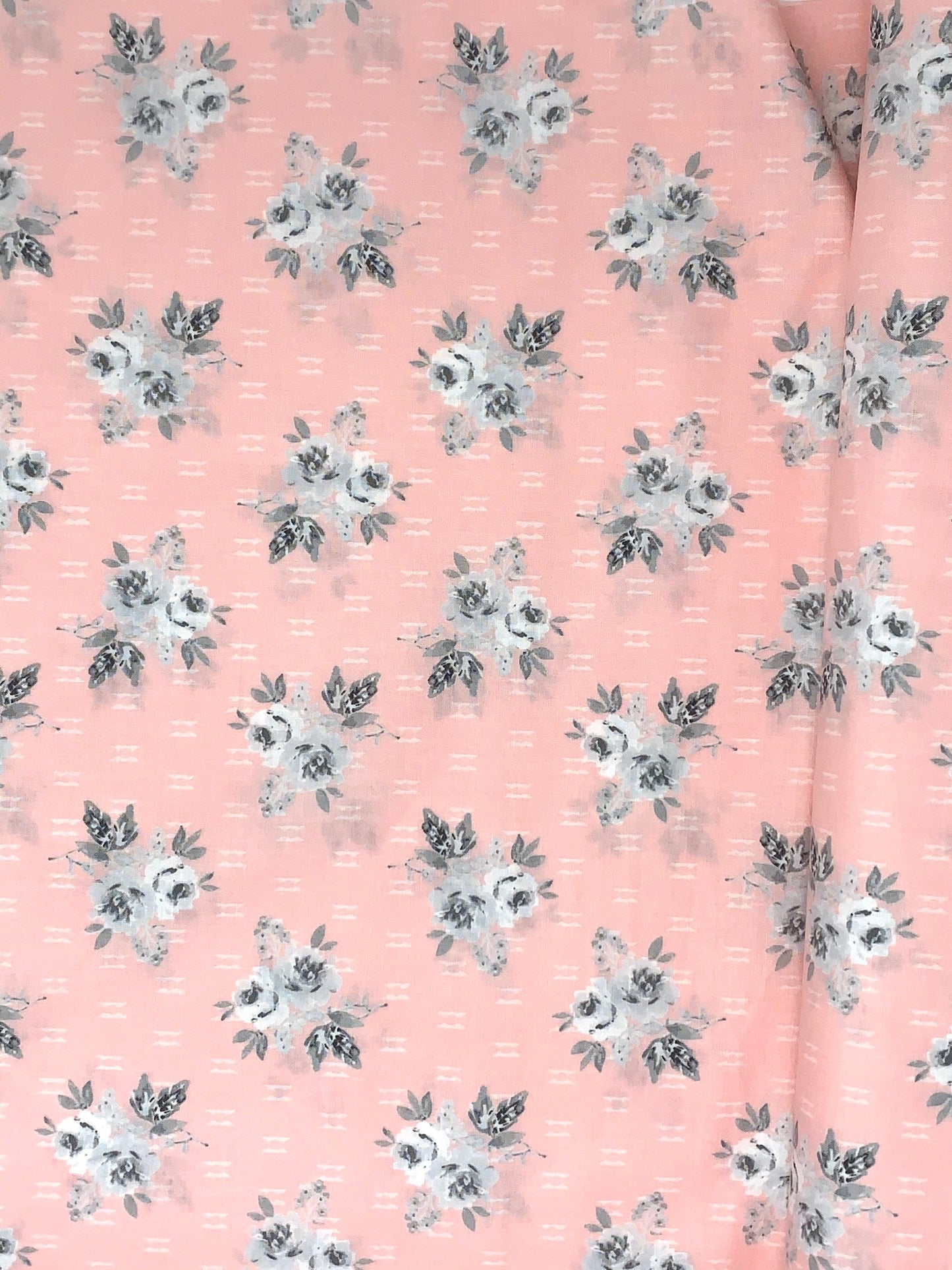 Colette - Petal Small Rose Bouquet, Whistler Studios, Pink, White, Gray, Floral, Cotton Yardage