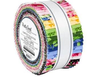 Pretty Sweet, Floral Fabric Strips, Pink, Blue, Yellow, White, 2.5 inch strips, 40 Strips Total, Debbie Beaves, Robert Kaufman, RU-968-40