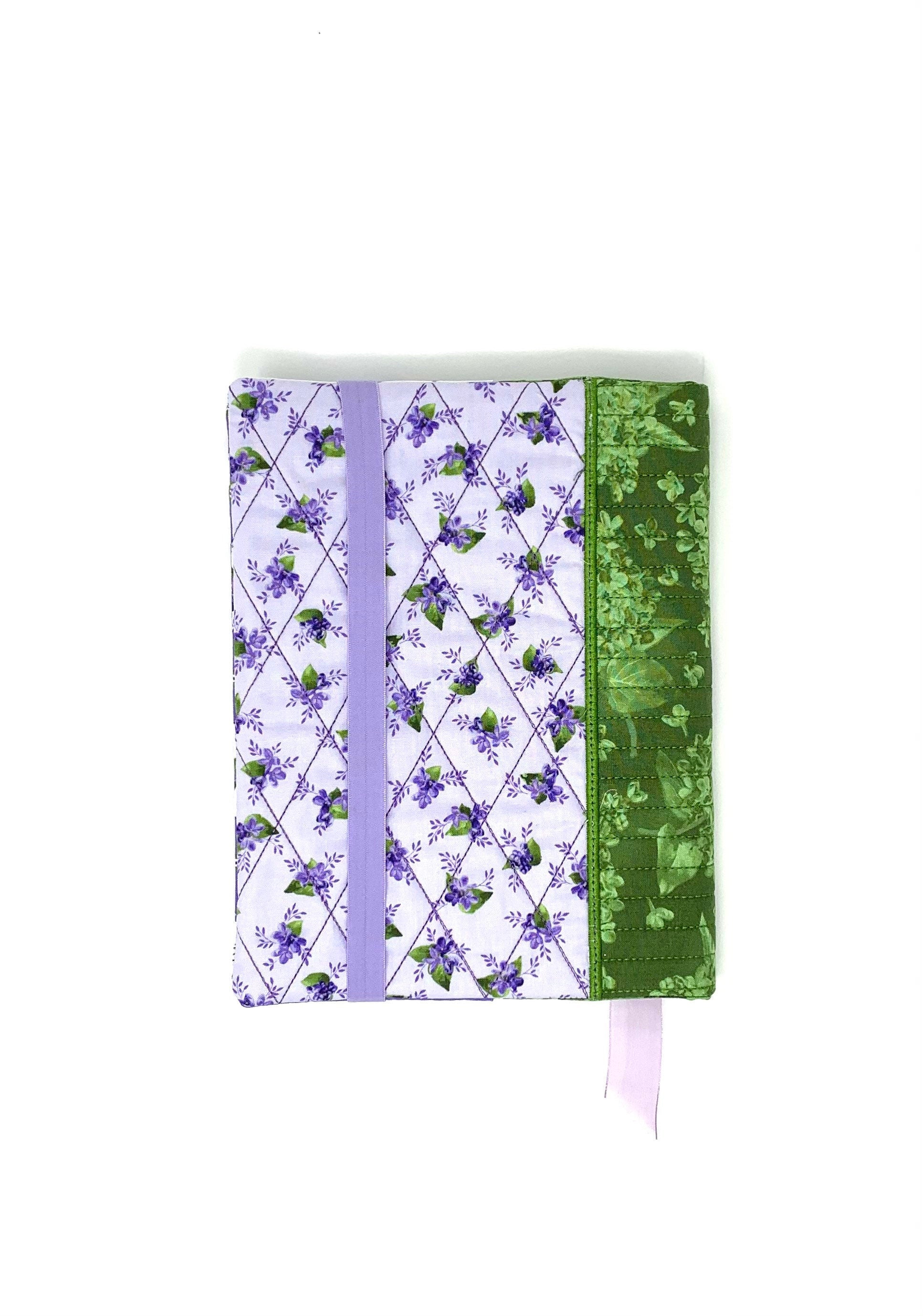 Floral Journal Composition Cover, Book Cover, Pen Holder, Quilted, Purple, Lavender, Green,  Handmade