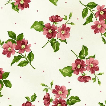 Lexington - Small Floral Yardage, Pink Floral Yardage, Small Cream, Green, Maywood Studio, Fabric Yardage