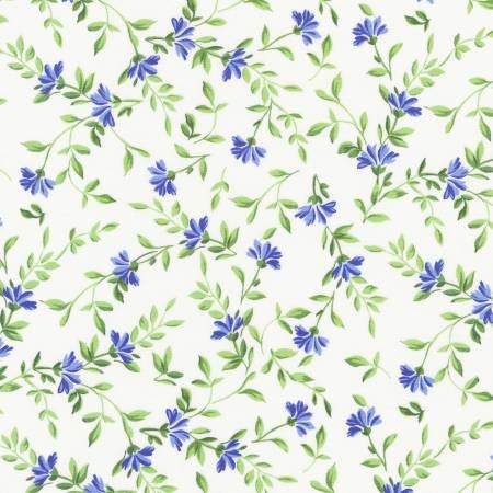 Pretty Sweet - Blue Floral Yardage, Natural, Fabric Yardage