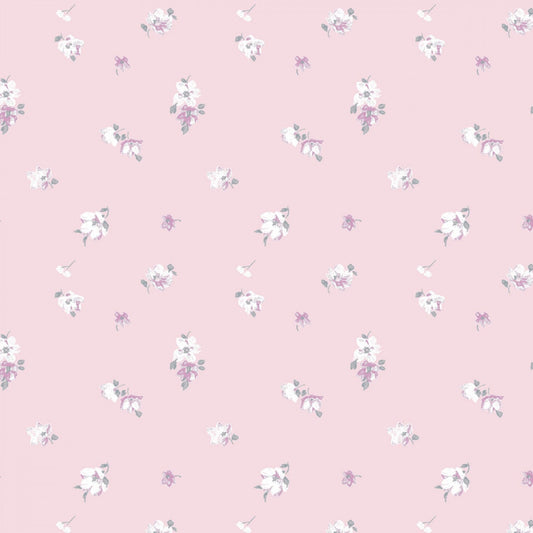 Pink Abbeville -The Grace Collection, Pink Floral Yardage, Laura Ashley, Camelot, White, Gray, Yardage