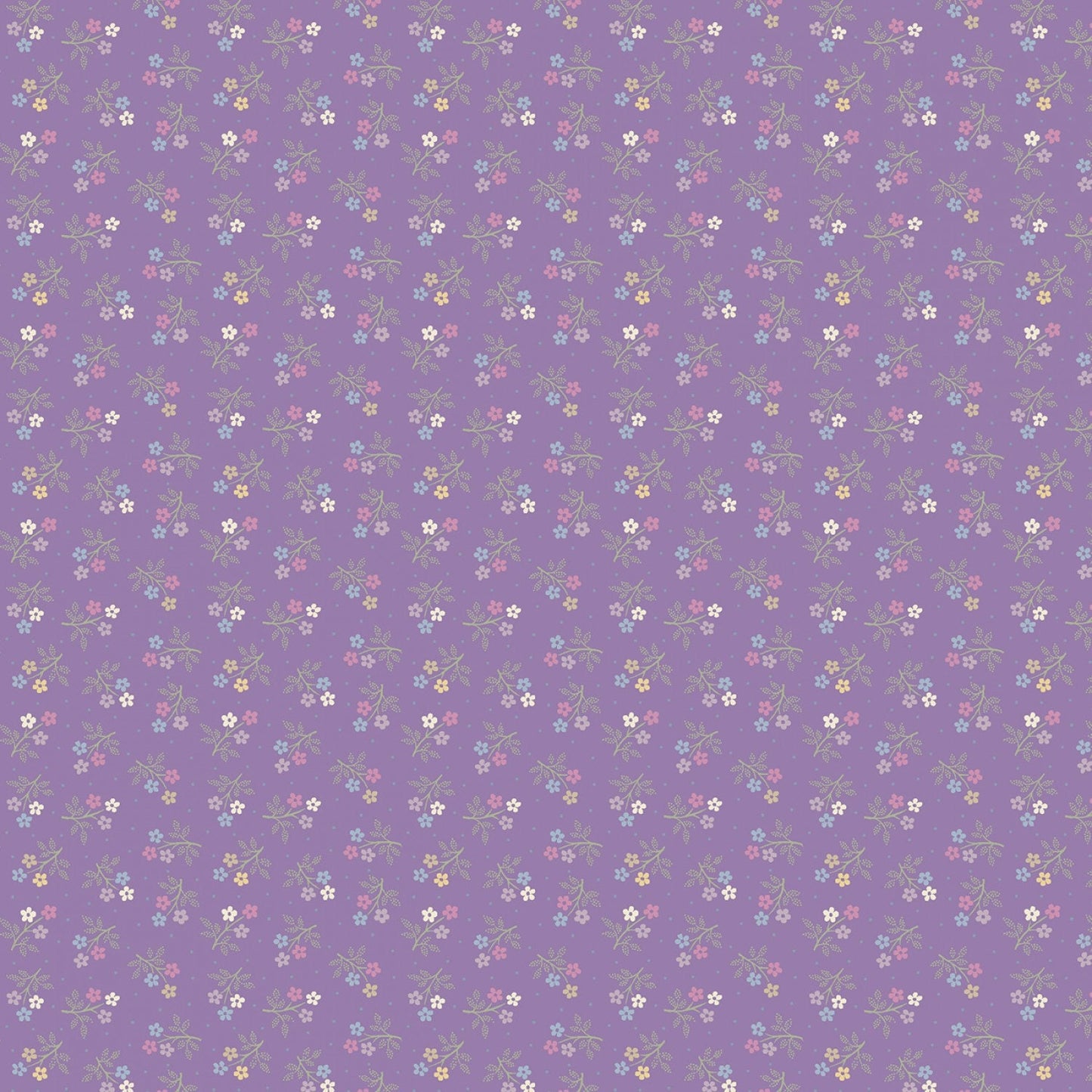 Lilac Mae Calico - Purple Flowers, Green, Blue, Marcus Fabrics, Cotton Fabric Yardage