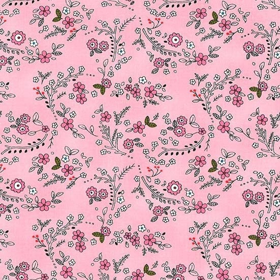 Geranium Forest Flowers, Pink Floral, Pink, White, Gray, Spring, Cotton Yardage, Curiosity