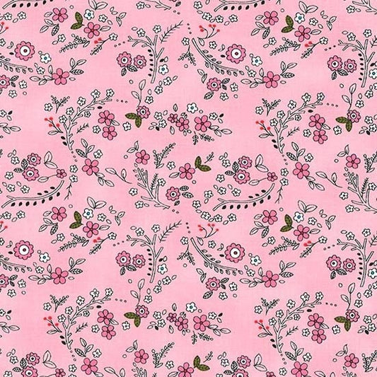 Geranium Forest Flowers, Pink Floral, Pink, White, Gray, Spring, Cotton Yardage, Curiosity