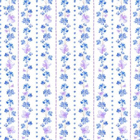 Midnight Hydrangea - Purple Blue Floral Yardage, Small Floral Stripe, Hydrangea