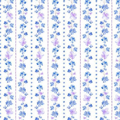 Midnight Hydrangea - Purple Blue Floral Yardage, Small Floral Stripe, Hydrangea