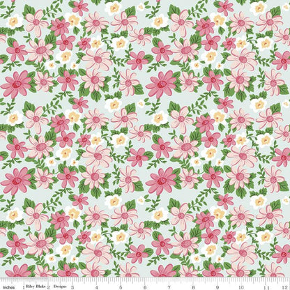 Summer Picnic Floral Fabric Strips, Strawberries, Cherries, Gingham, Pink, Blue, Green, 2.5 inch strips, 40 Strips Total, Riley Blake