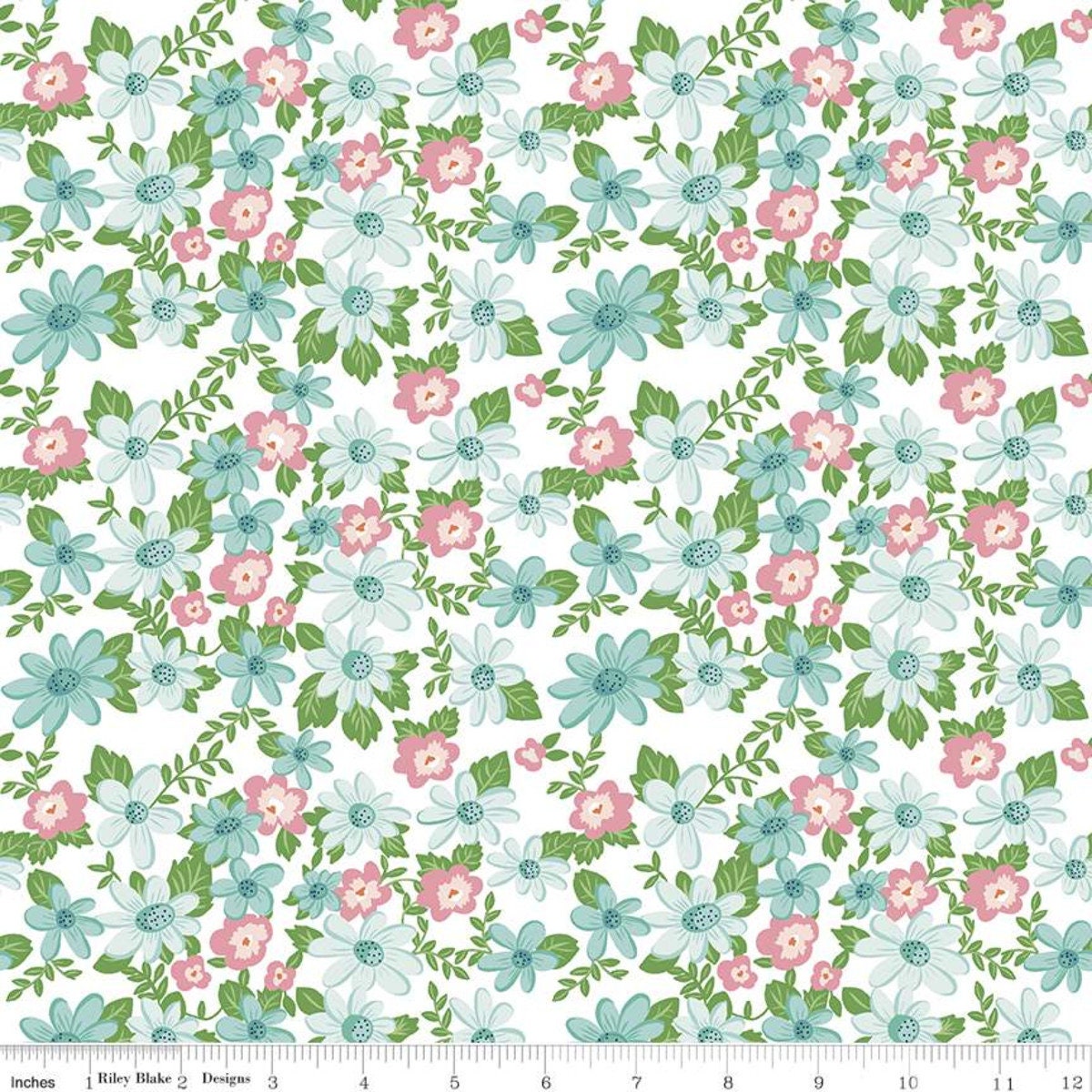 Summer Picnic Floral Fabric Strips, Strawberries, Cherries, Gingham, Pink, Blue, Green, 2.5 inch strips, 40 Strips Total, Riley Blake