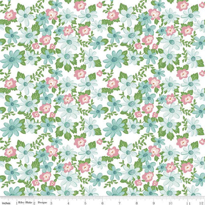 Summer Picnic Floral Fabric Strips, Strawberries, Cherries, Gingham, Pink, Blue, Green, 2.5 inch strips, 40 Strips Total, Riley Blake