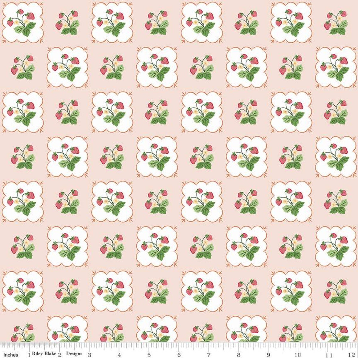 Summer Picnic Floral Fabric Strips, Strawberries, Cherries, Gingham, Pink, Blue, Green, 2.5 inch strips, 40 Strips Total, Riley Blake