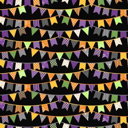 Halloween fabric strips, 2.5 inches, Hometown Halloween, Orange, Purple, Haunted House, 40 Strips Total, Quilt Fabric