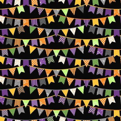 Halloween fabric strips, 2.5 inches, Hometown Halloween, Orange, Purple, Haunted House, 40 Strips Total, Quilt Fabric