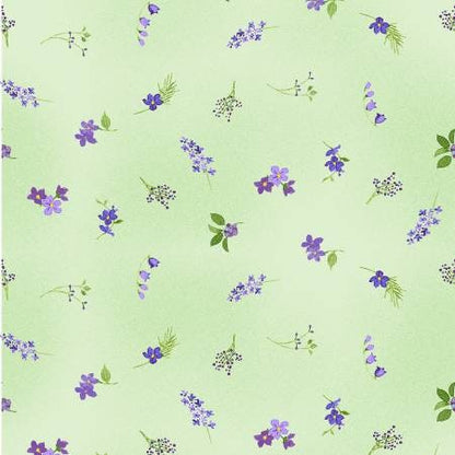 Mint Ditsy Floral - Floral yardage, Purple Daisies, Flower Shop, Green, Blue, Clothworks