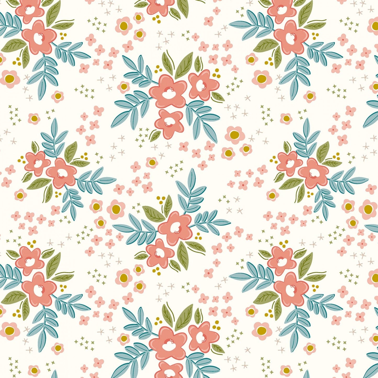 Primrose Hill - Main Cream, Pink Blue Floral Yardage, Riley Blake, Cotton Fabric Yardage