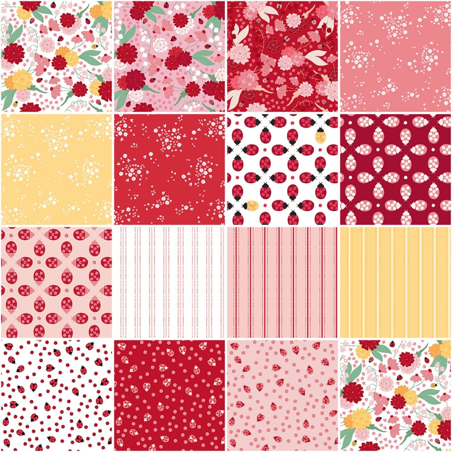 Lady Bug Mania - Floral fabric strips, 2.5 inches, Quilt Fabric, Binding