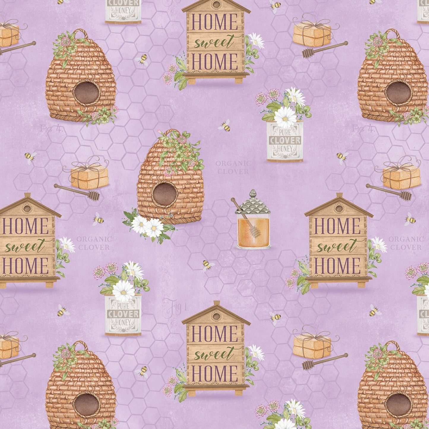 The Art of Bee Keeping- Bee Hive Fabric  Lavender Beehives Allover, Wilmington Prints