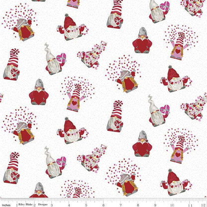 Gnomes in Love - Valentine Heart Gnome Fabric Strips, Pink, Red, Rolie Polie,  2.5 inch strips, 40 Strips Total, Riley Blake